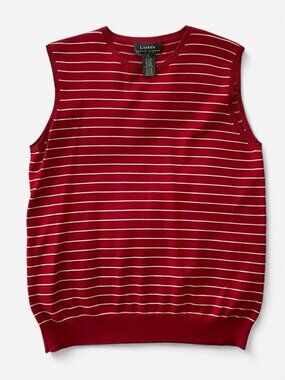 Ralph Lauren Women's Red and White Striped Sweater Vest - size large